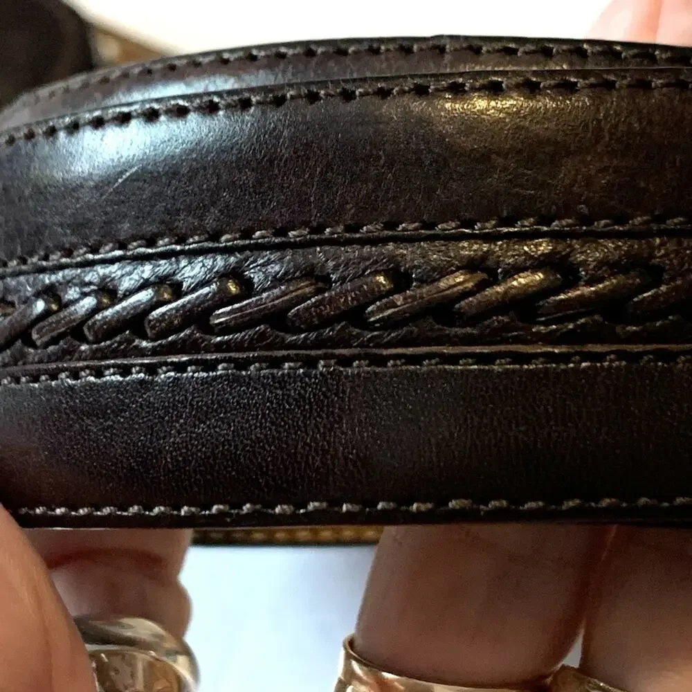 Mezlan Stitched Accent Black Leather Belt Gun Metal Buckle Mens M Made in Spain